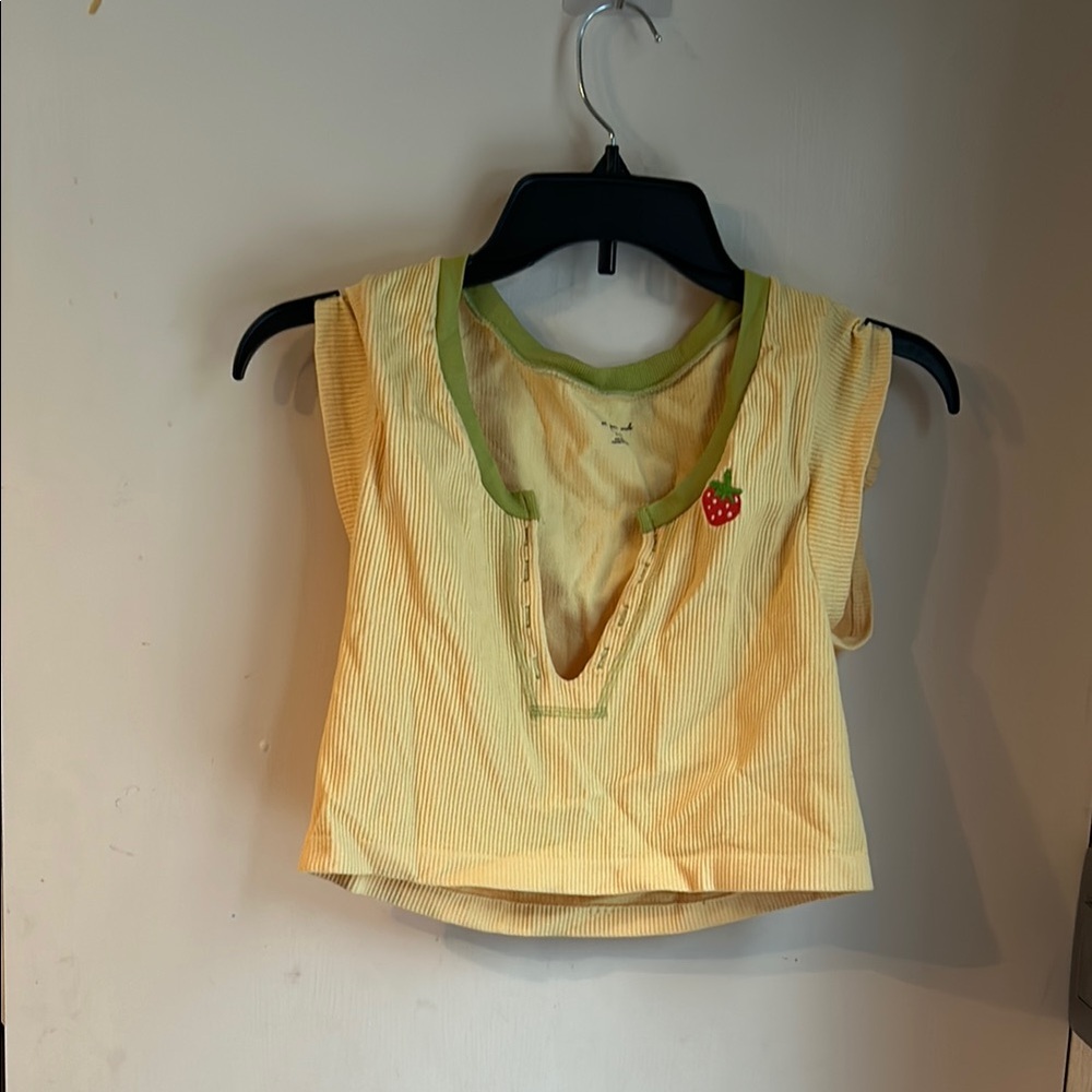 Urban outfitters Yellow Crop Top with Green Trim and Strawberry Patch